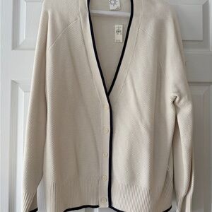 Aerie Cream cardigan with navy Trim
